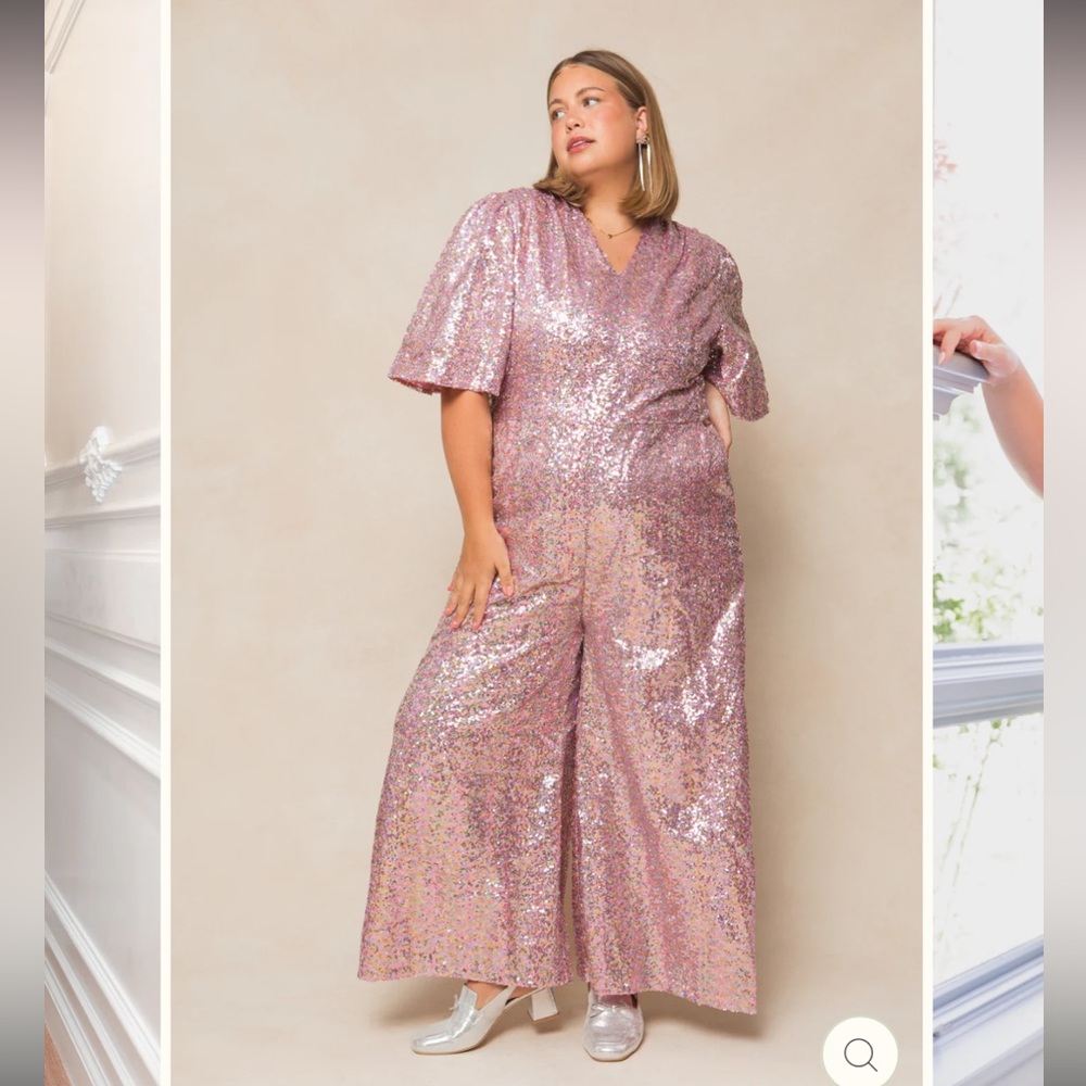 Ivy City Co bejeweled jumpsuit in pink
